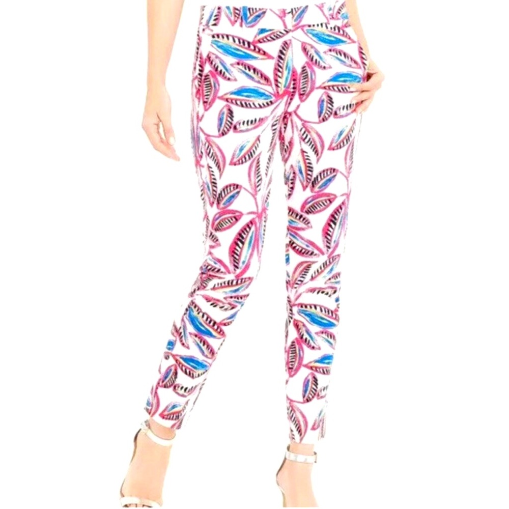 J. Crew Printed Skimmer Crop Skinny Leg Tropical Floral print Pink White Size 8
